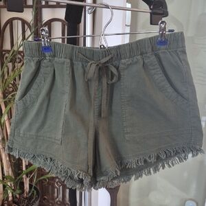 Olive Green Women's Fringe Shorts